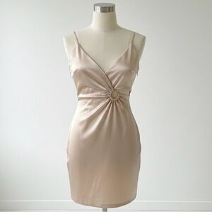 Guess| Y2K Blush Satin Sexy Mini Dress w/Ring Detail & Side Cut Out Sz XS